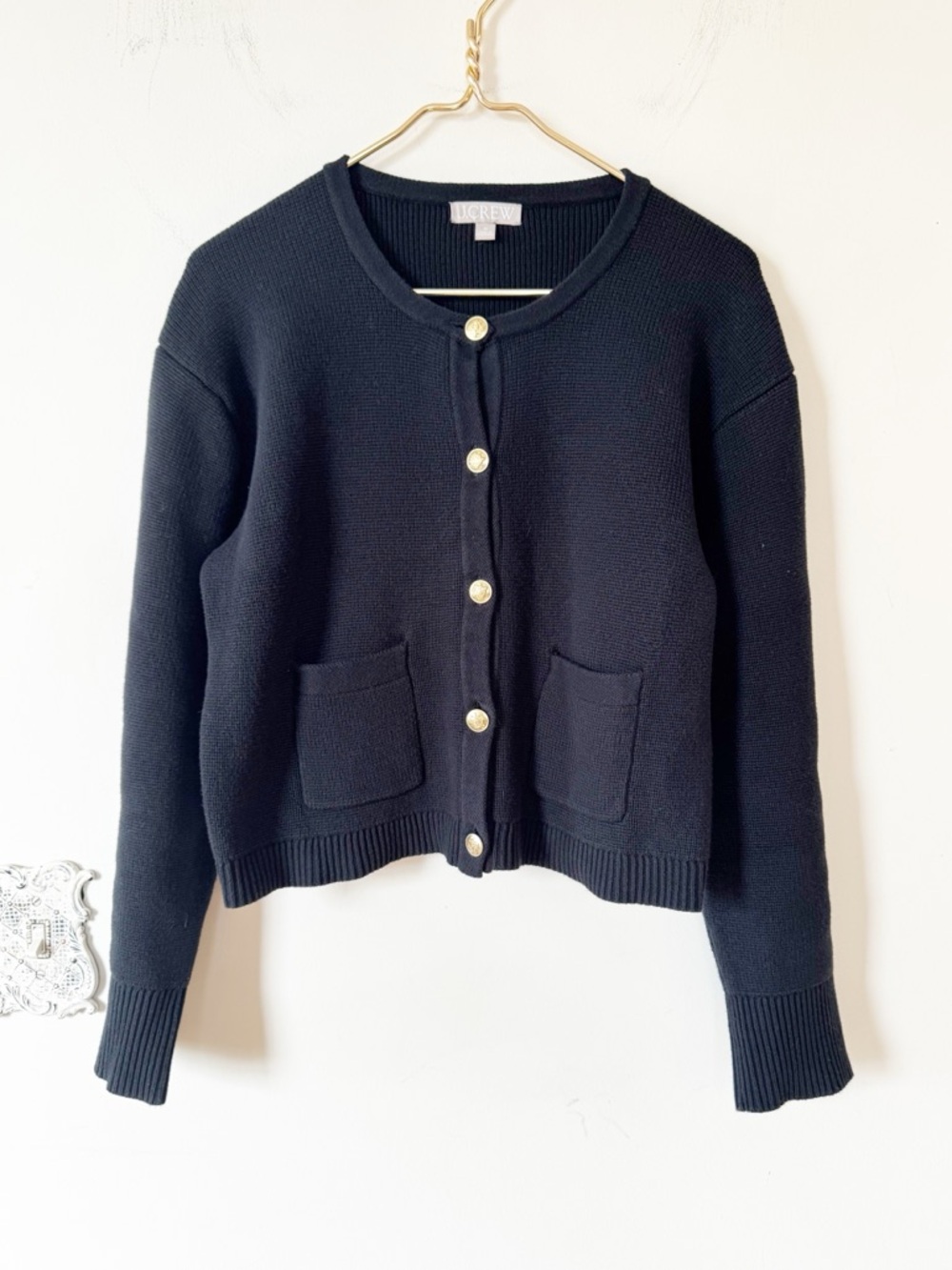 J. Crew Emilie Black Knit Sweater Lady Jacket Cardigan Gold Buttons S - Picture 3 of 7